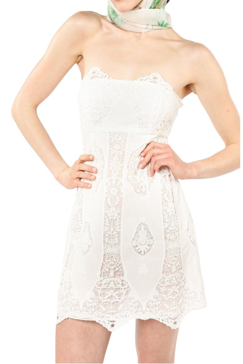 Applique Lace Combo Strapless Dress, Alternate, color, WHITE