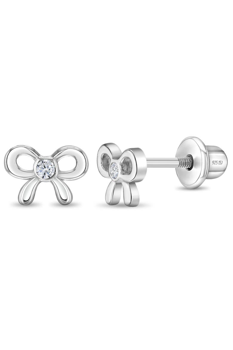 Delicate Cubic Zirconia Bow Earrings, Main, color, Silver