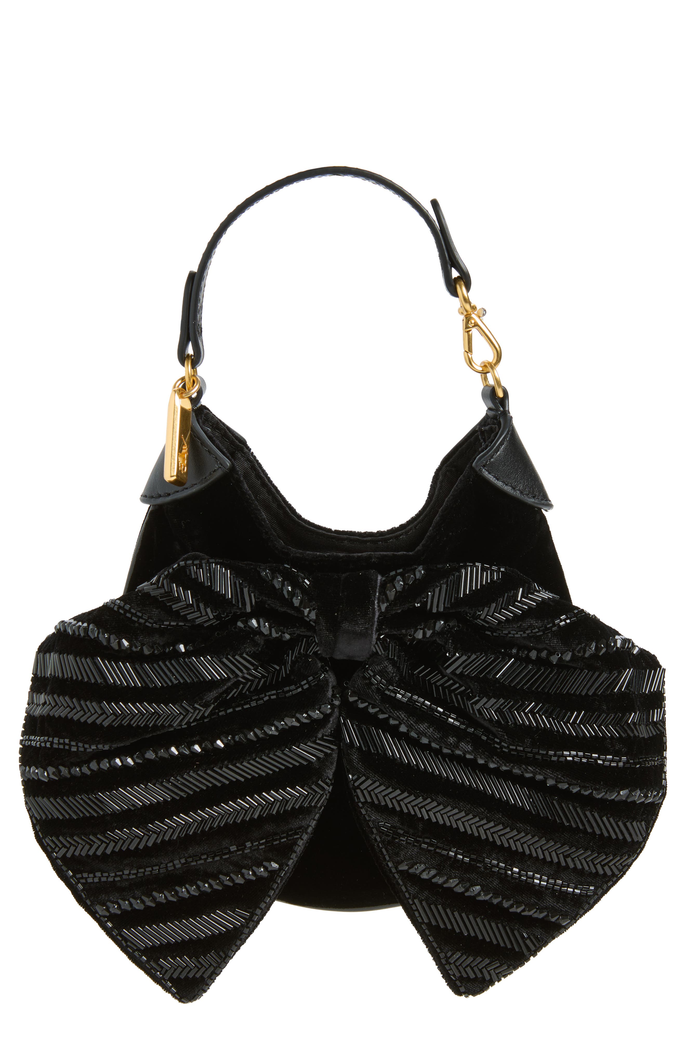 Beaded Velvet Pouch, Main, color, BLACK