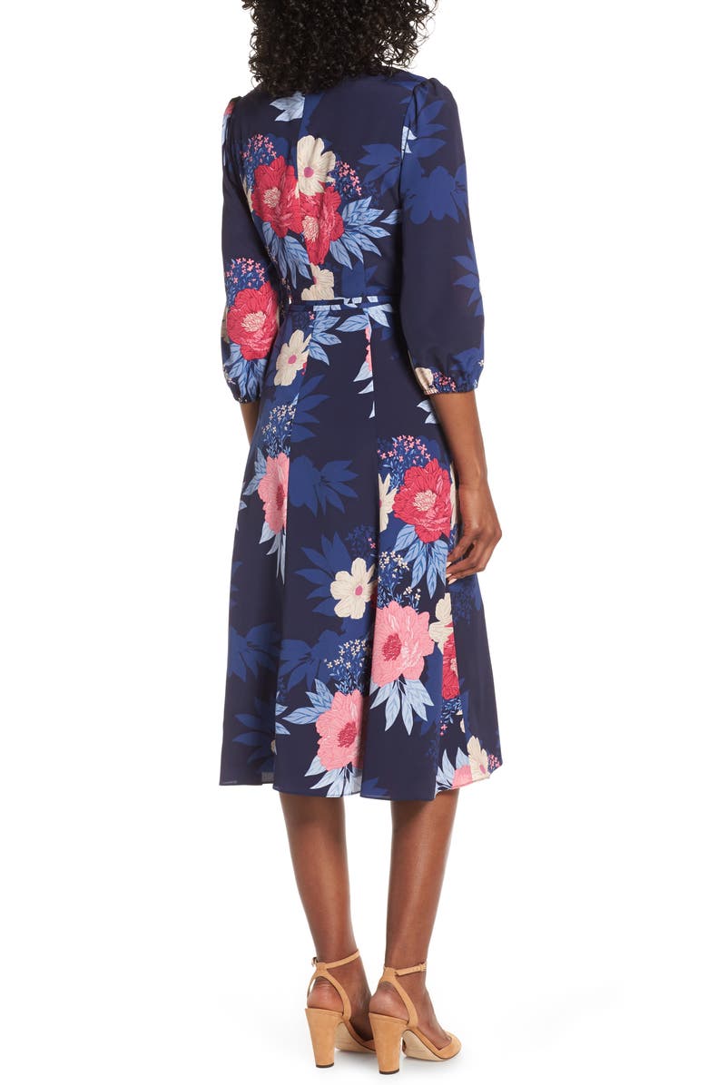 Eliza J Floral Print Faux Wrap Midi Dress, Alternate, color,