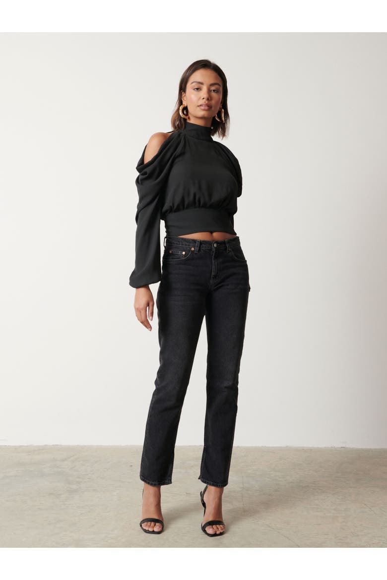 Selena Cold Shoulder Top, Alternate, color, Black