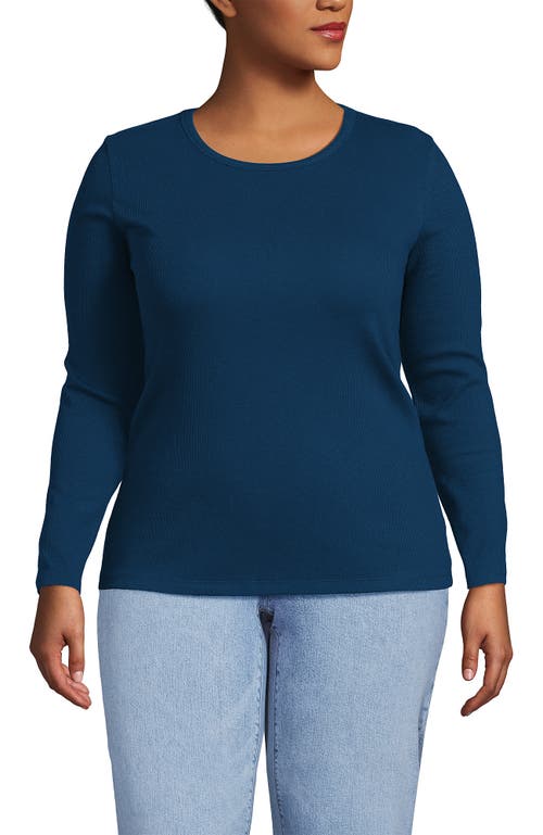 Lands' End Plus Size Long Sleeve Micro Rib T-shirt In Blue