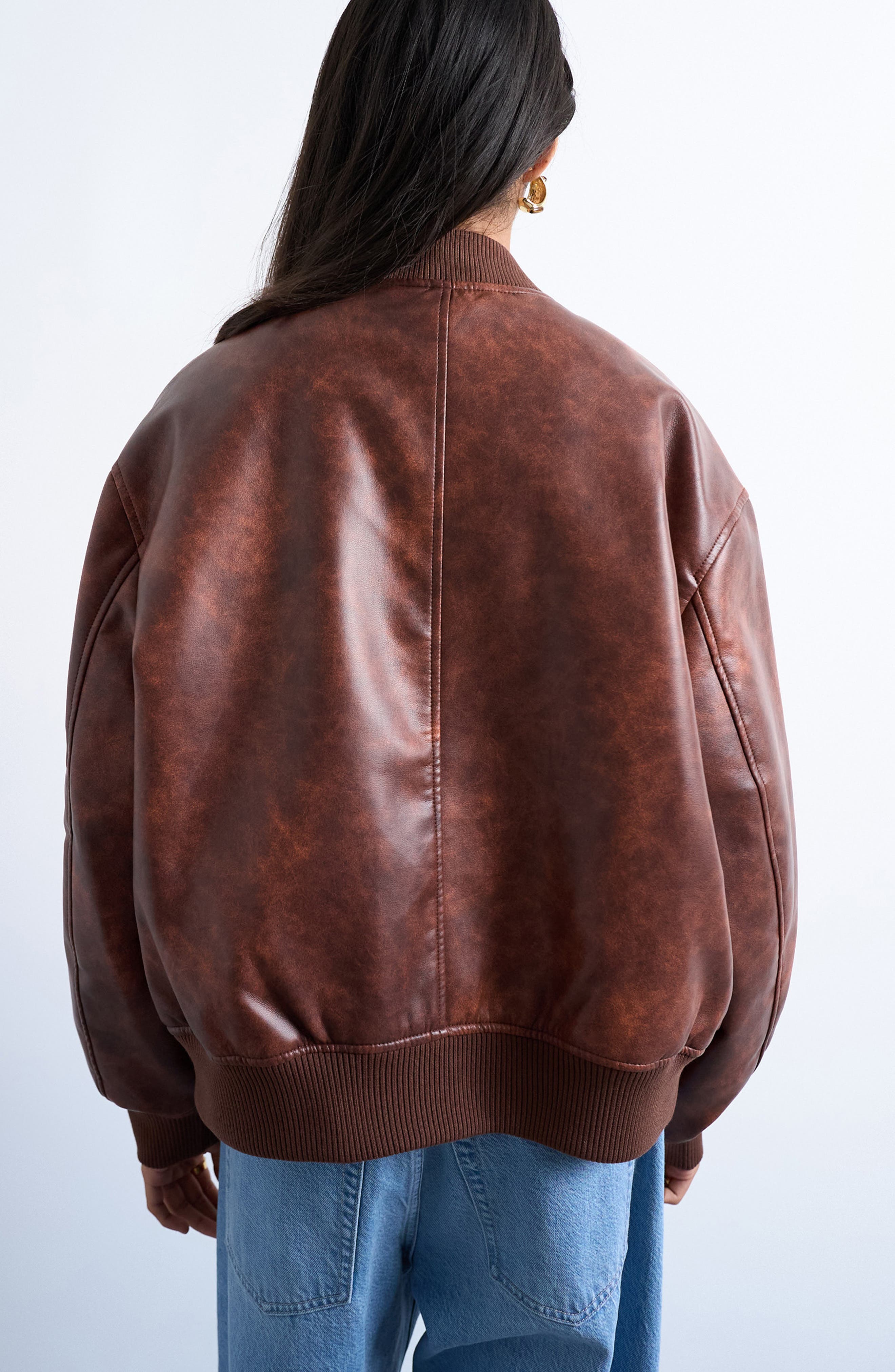 Oversize Faux Leather Bomber Jacket - image 2