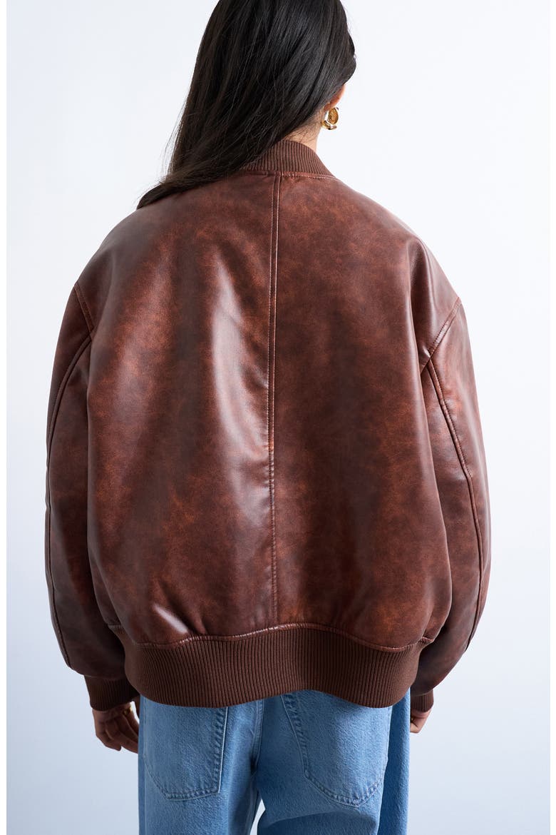 Oversize Faux Leather Bomber Jacket, Alternate, color, TAN