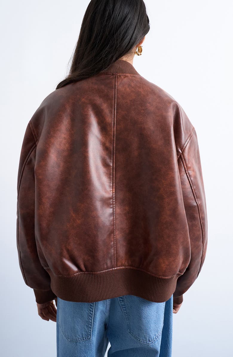 Topshop Oversize Faux Leather Bomber Jacket, Alternate, color, Tan
