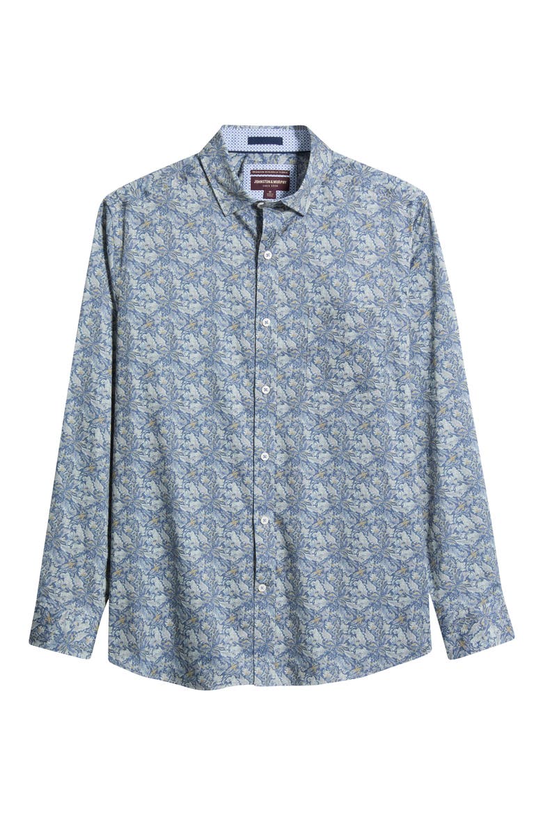 Logan Print Button-Up Shirt, Main, color, BLUE / GRAY FOLIAGE