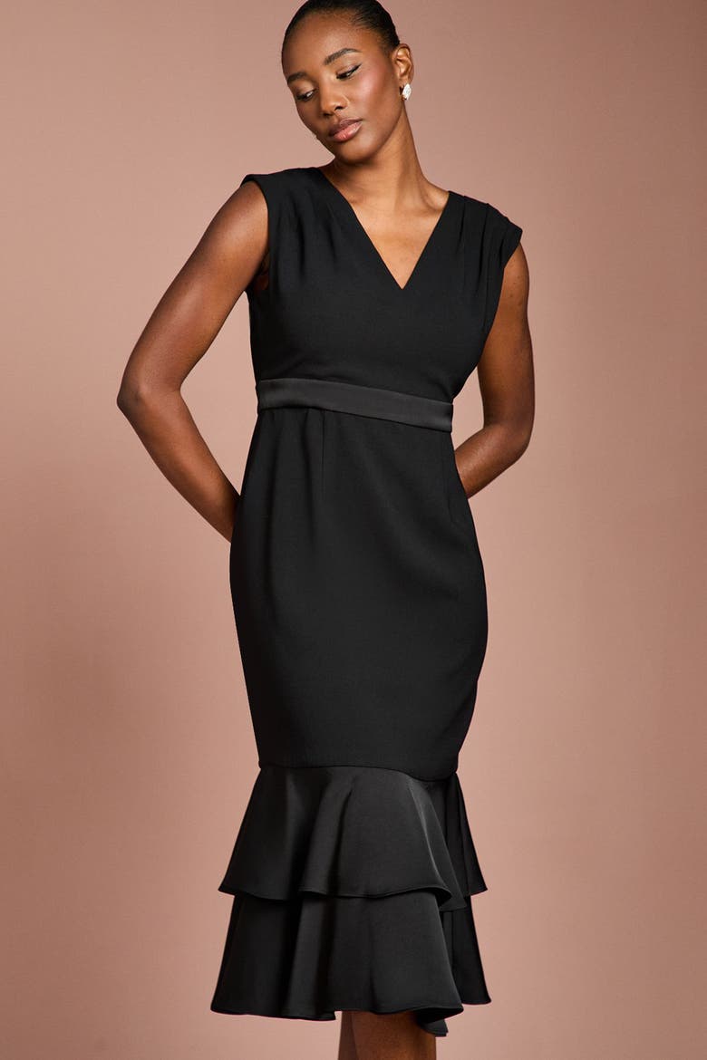 Crepe Peplum Dress, Alternate, color, Black