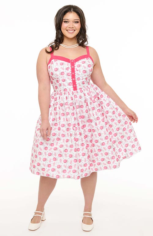 Unique Vintage Plus Size 1950s Sleeveless Swing Dress In White/pink Snail Print