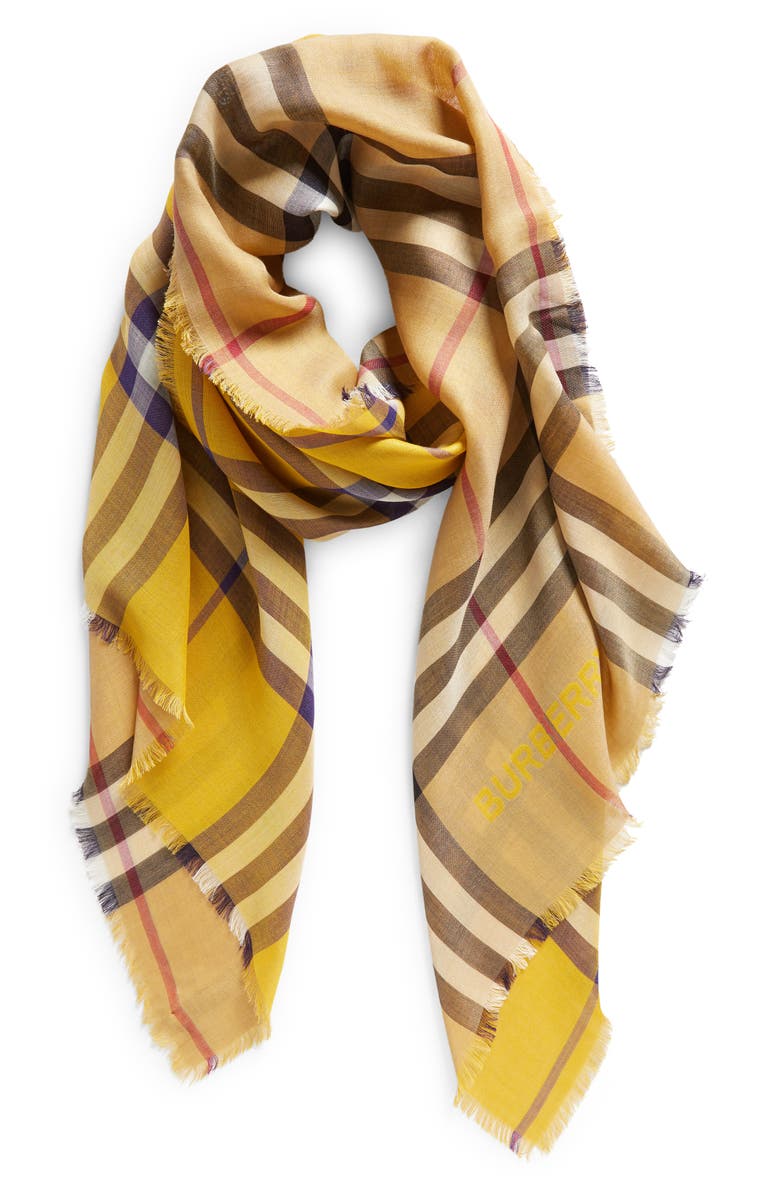 Burberry Giant Check Wool & Silk Gauze Scarf, Alternate, color, 