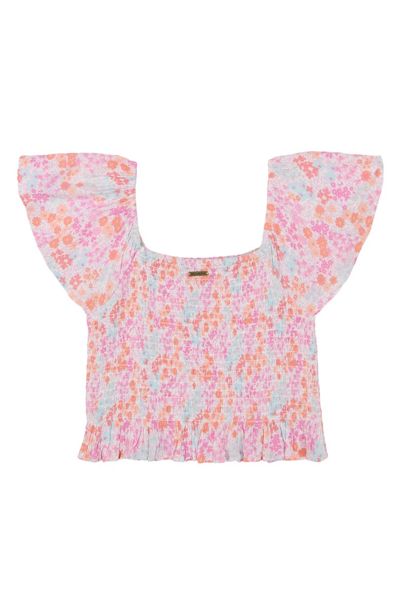 Billabong Kids' Paradise Cove Floral Smocked Crop Top, Alternate, color, Salt Crystal