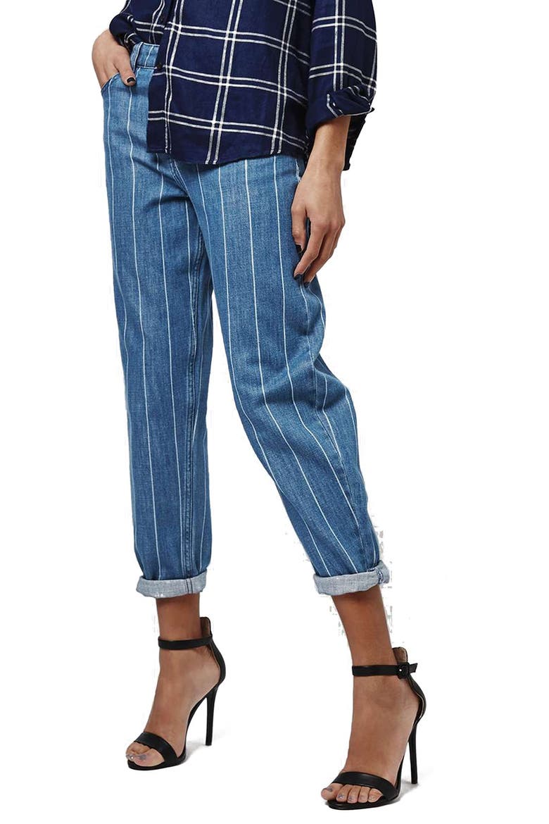 Stripe High Rise Boyfriend Jeans, Main, color, BLUE MULTI