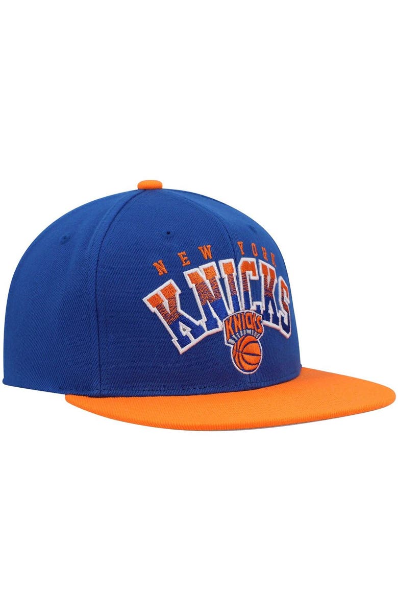 Mitchell & Ness Men's Mitchell & Ness Blue/Orange New York Knicks Gradient Wordmark Snapback Hat, Alternate, color,