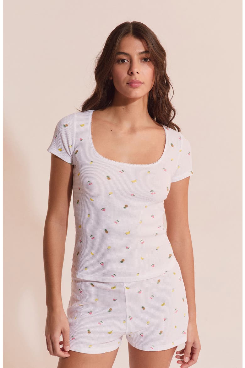 Rives Fruit Print Waffle Knit Cotton Pajama Top, Alternate, color, WHITE
