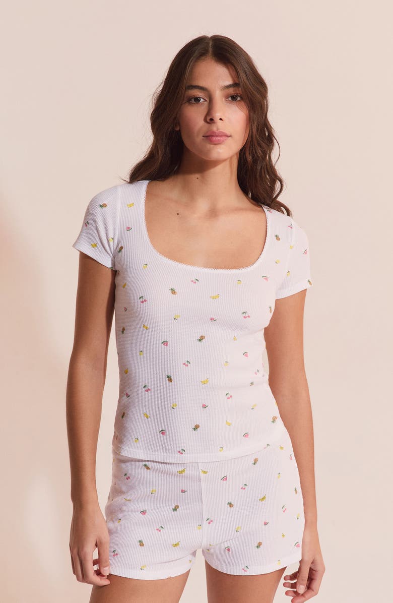 Etam Rives Fruit Print Waffle Knit Cotton Pajama Top, Alternate, color, White