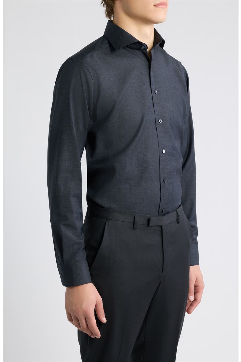 Slim Fit Houndstooth Wool Dress Shirt, Alternate, color, NAVY
