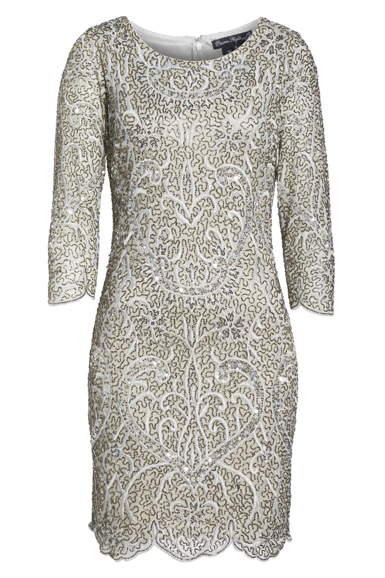 Embroidered Cocktail Dress, Alternate, color, SILVER