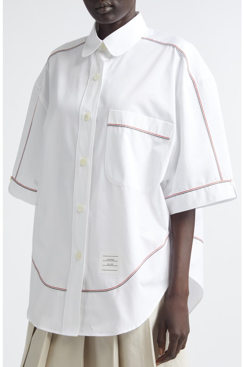 Supersize Tricolor Trim Short Sleeve Button-Up Shirt, Alternate, color, WHITE