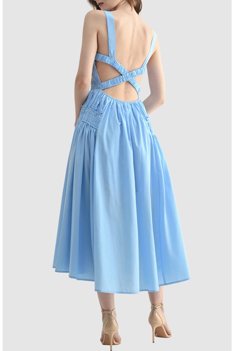 Smocked Cross Back Midi Sundress, Alternate, color, LIGHT BLUE