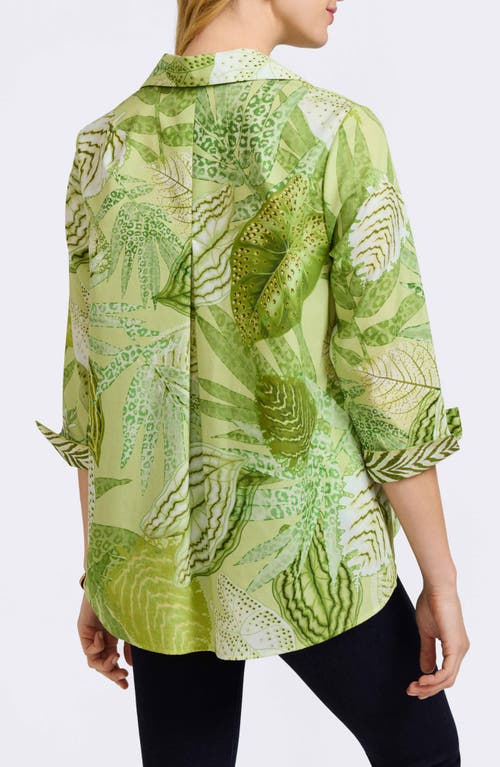 Foxcroft Agnes Mixed Palm Print Cotton Shirt In Green Multi