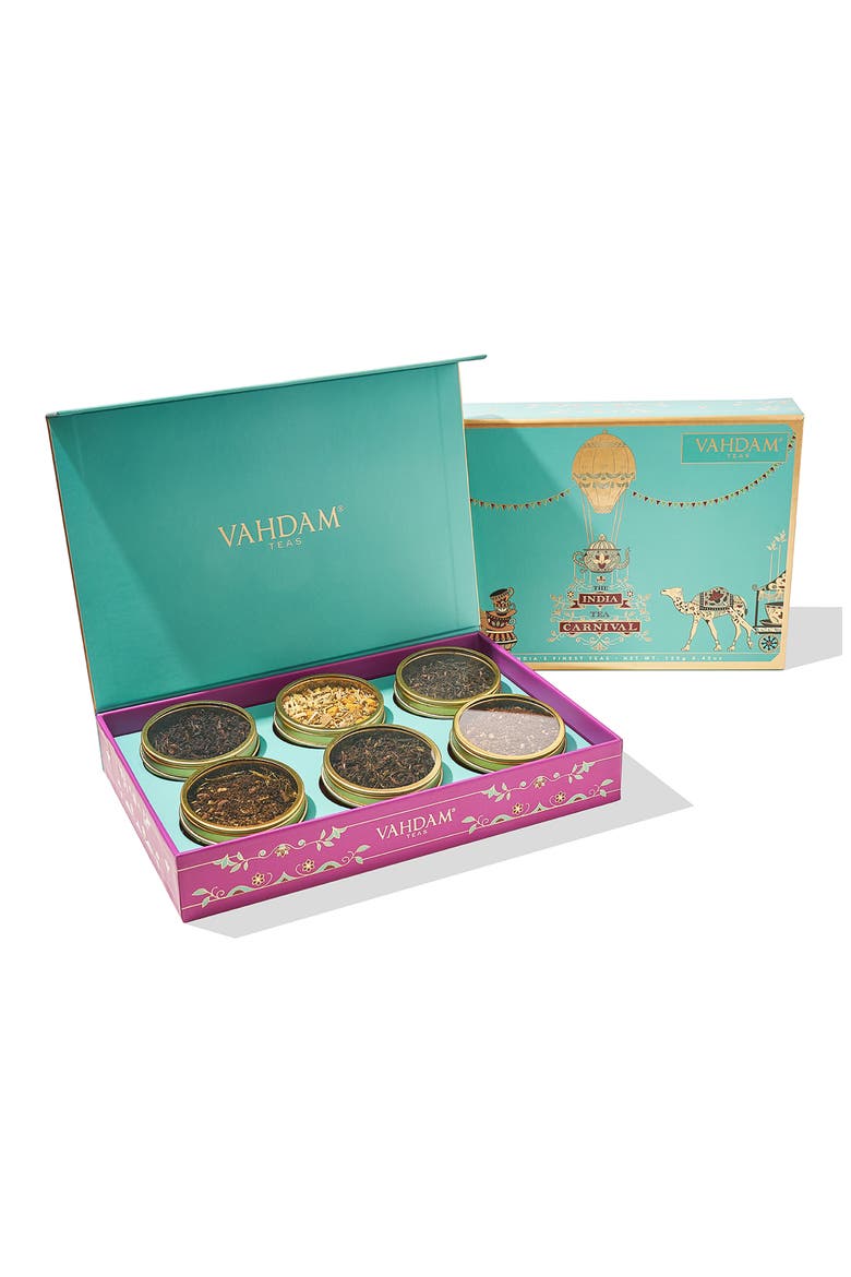 The India Tea Carnival Set of 6 Loose Leaf Teas, Main, color, TURQUOISE