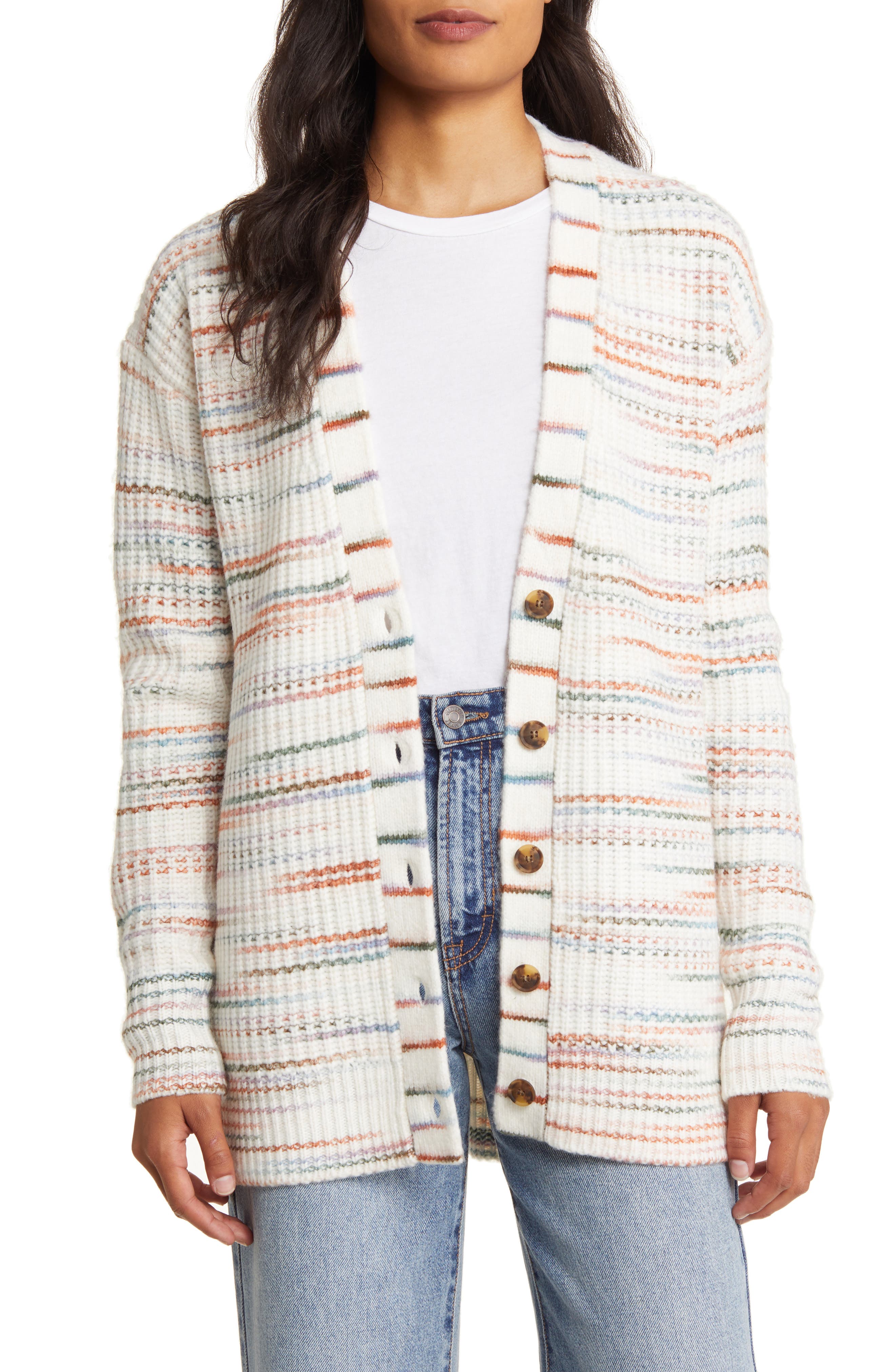 Caslon® Space Dye V-Neck Rib Cardigan (Women) | Nordstromrack