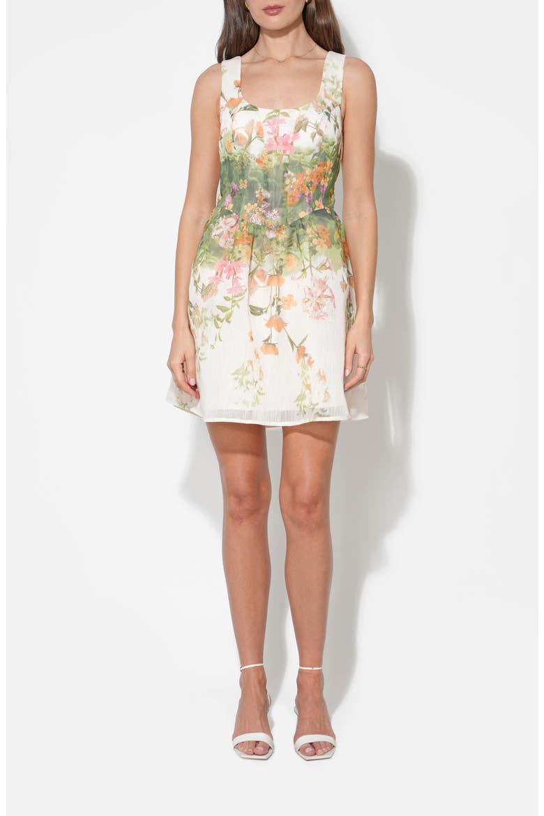 Isla Cutout Tie Back Mini Sundress, Main, color, CREAM/ GREEN