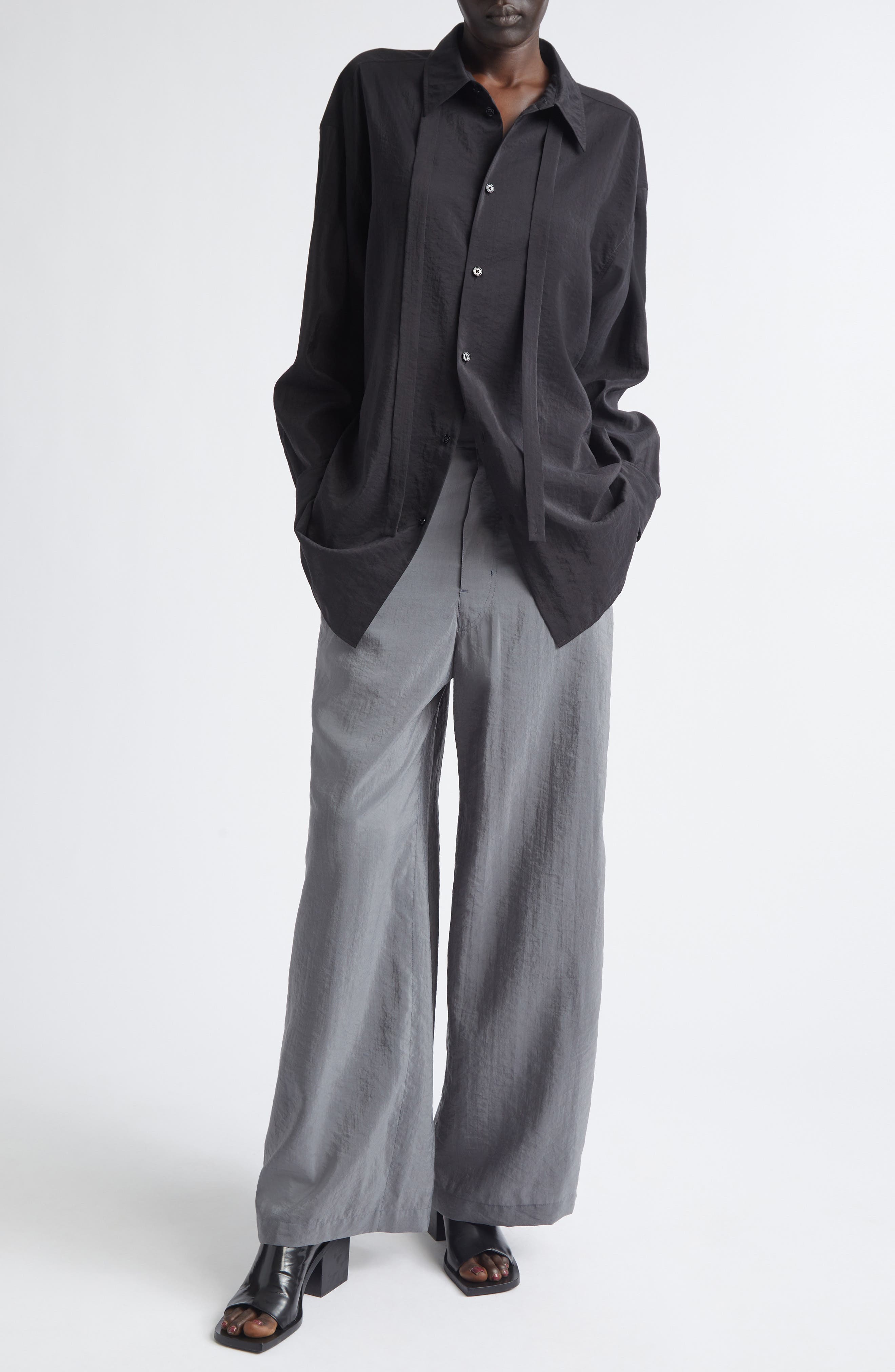 Silk Blend Tie Button-Up Shirt - image 2