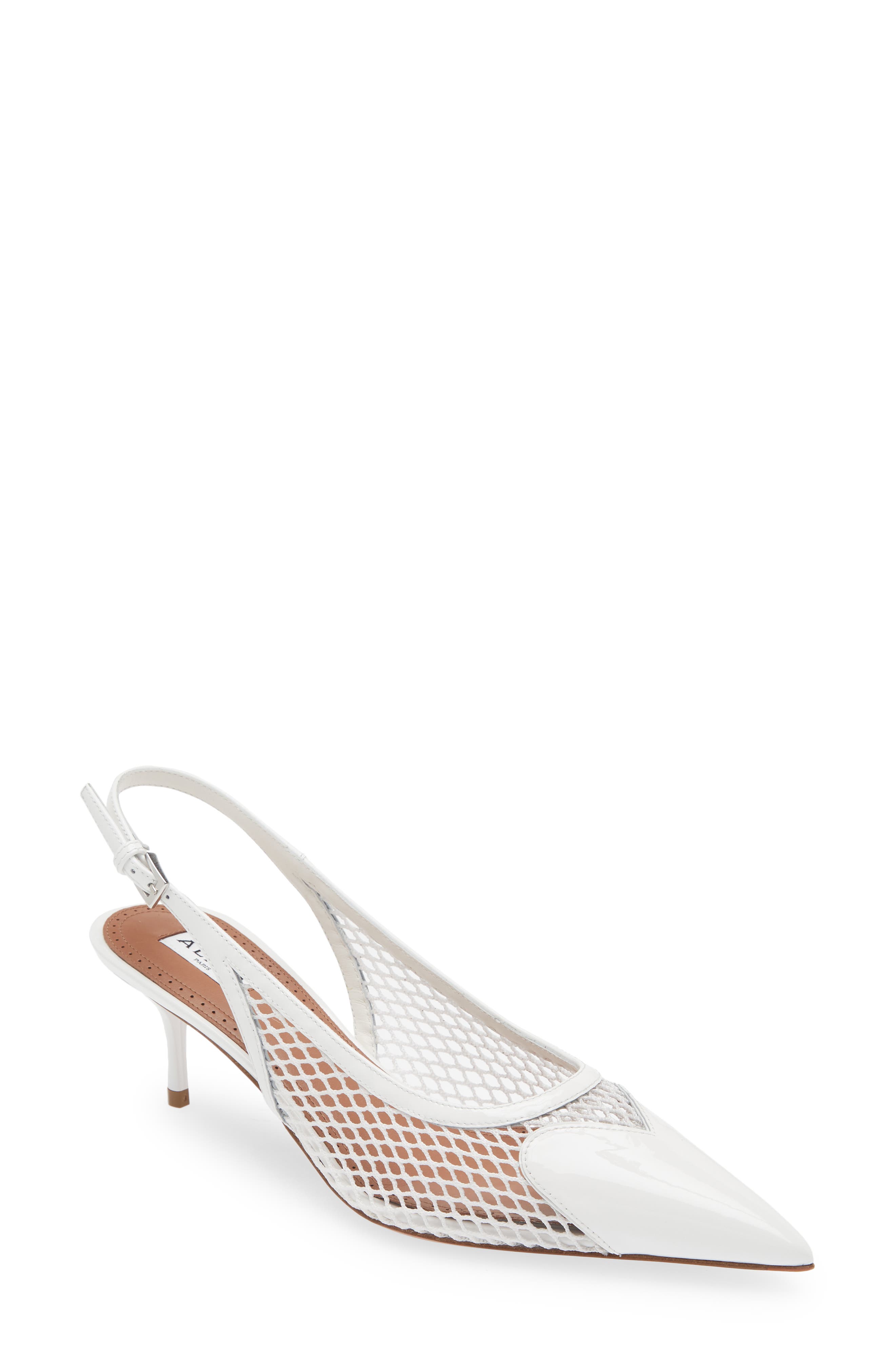 Alaïa Heart Fishnet Kitten Heel Slingback Pump, Main, color, 