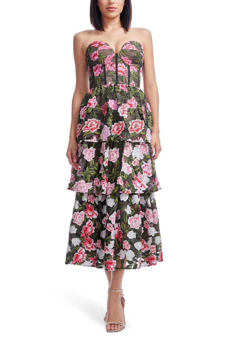 Teigan Floral Embroidered Strapless Cocktail Dress, Main, color, PINK ROSE MULTI