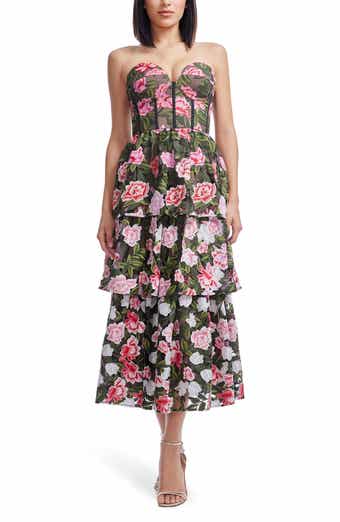 Dress the Population Teigan Floral Embroidered Strapless Cocktail Dress