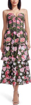 Dress the Population Teigan Floral Embroidered Strapless Cocktail Dress
