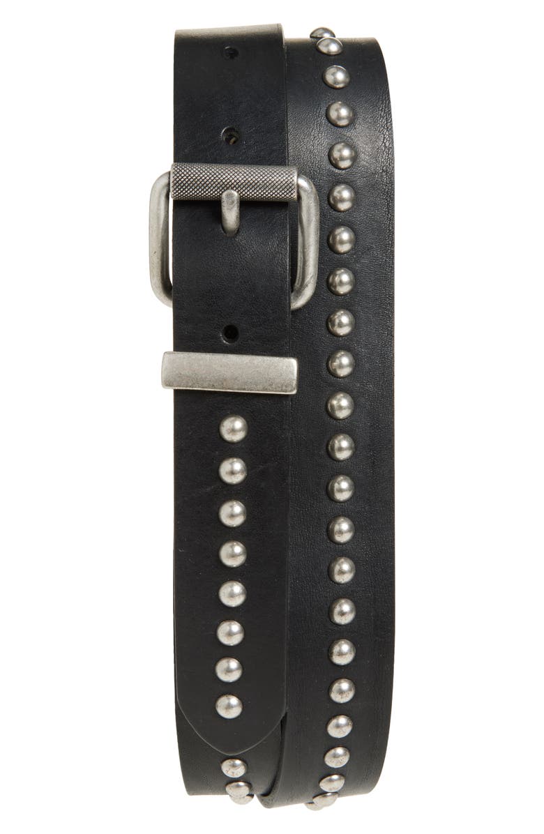Palm Angels Linear Stud Leather Belt, Main, color, Black