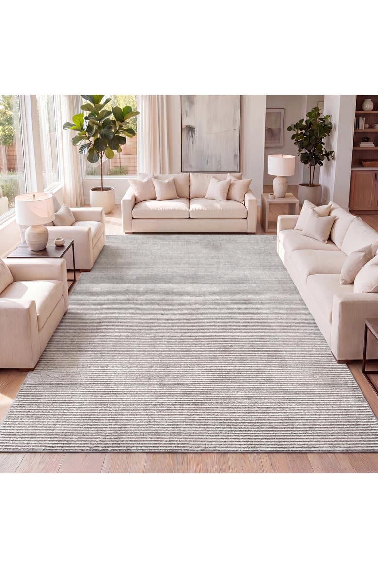 Cole Modern Minimalist Pinstripe High-Low Area Rug, Alternate, color, Dark Silver/White