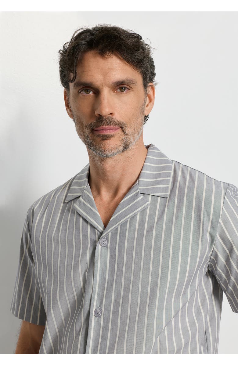 Hanro Night And Day Cotton Button Front Collared Shirt, Alternate, color, Denim Stripe