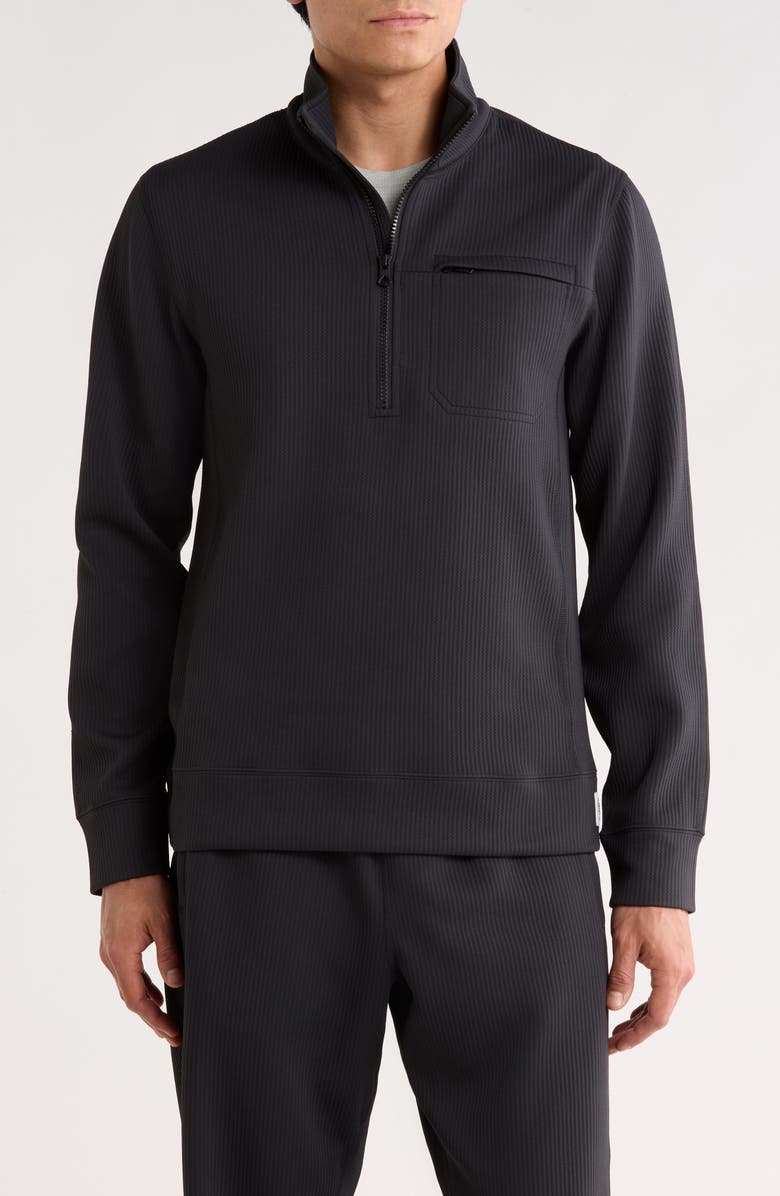 Reigning Champ Double Knit Slim Quarter Zip Sweatshirt, Main, color, Black