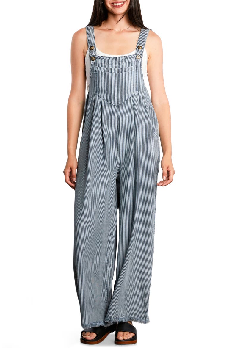 Claire Wide Leg Denim Overalls, Main, color, RAILROAD STRIPE