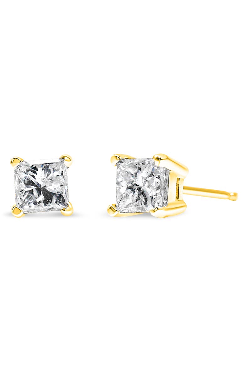 14K Yellow Gold 1/5 Ct Princess Solitaire Stud Earrings, Main, color, Yellow