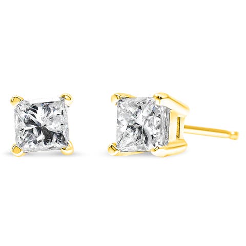 14K Yellow Gold Clarity Enhanced Princess Diamond Certified Stud Earrings