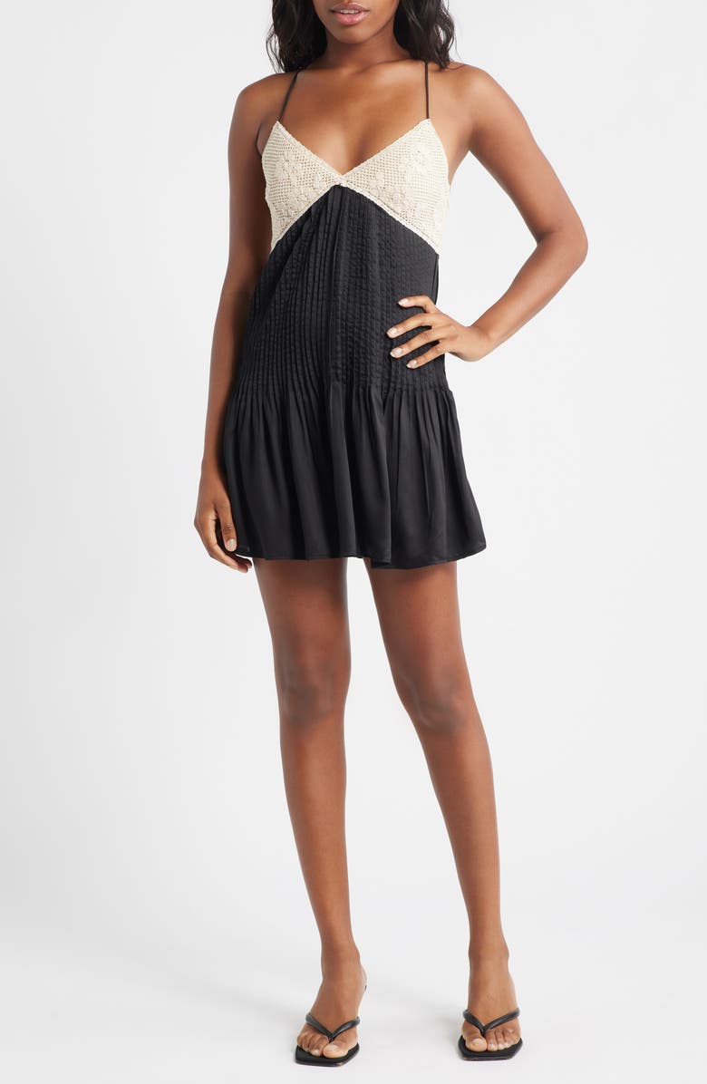 Topshop Mixed Media Babydoll Minidress, Main, color, Black