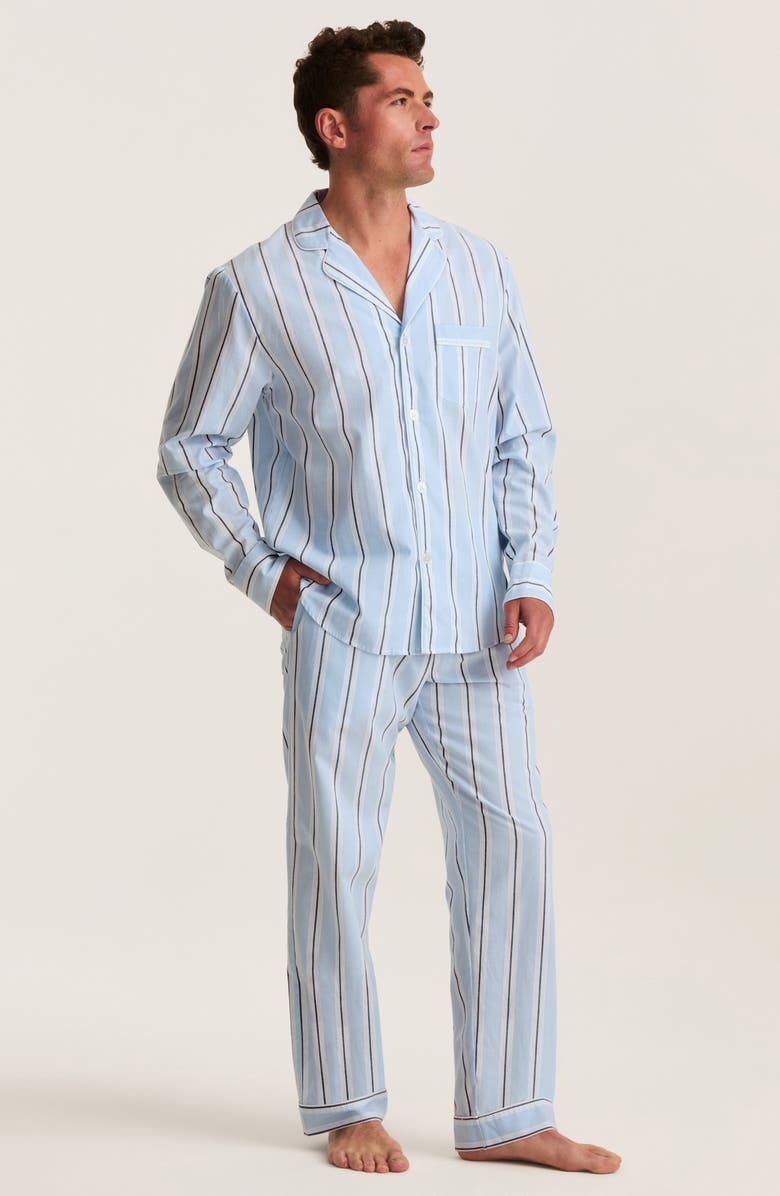 Petite Plume Classic Stripe Cotton Twill Pajamas, Alternate, color, Blue