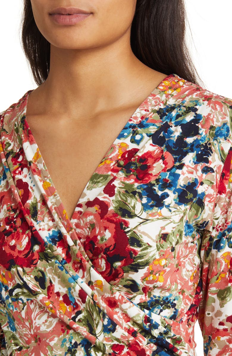 Loveappella Faux Tie Wrap Top, Alternate, color, Marsala/ Olive