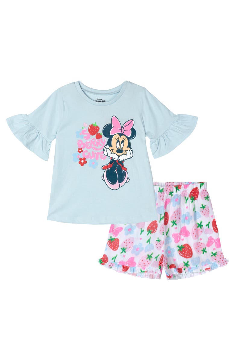 Disney Minnie Mouse 2-Piece Short Sleeve Tee and Gauze Shorts Set, Main, color, Blue Multi Minnie