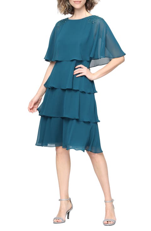 Beaded Tiered Chiffon Dress