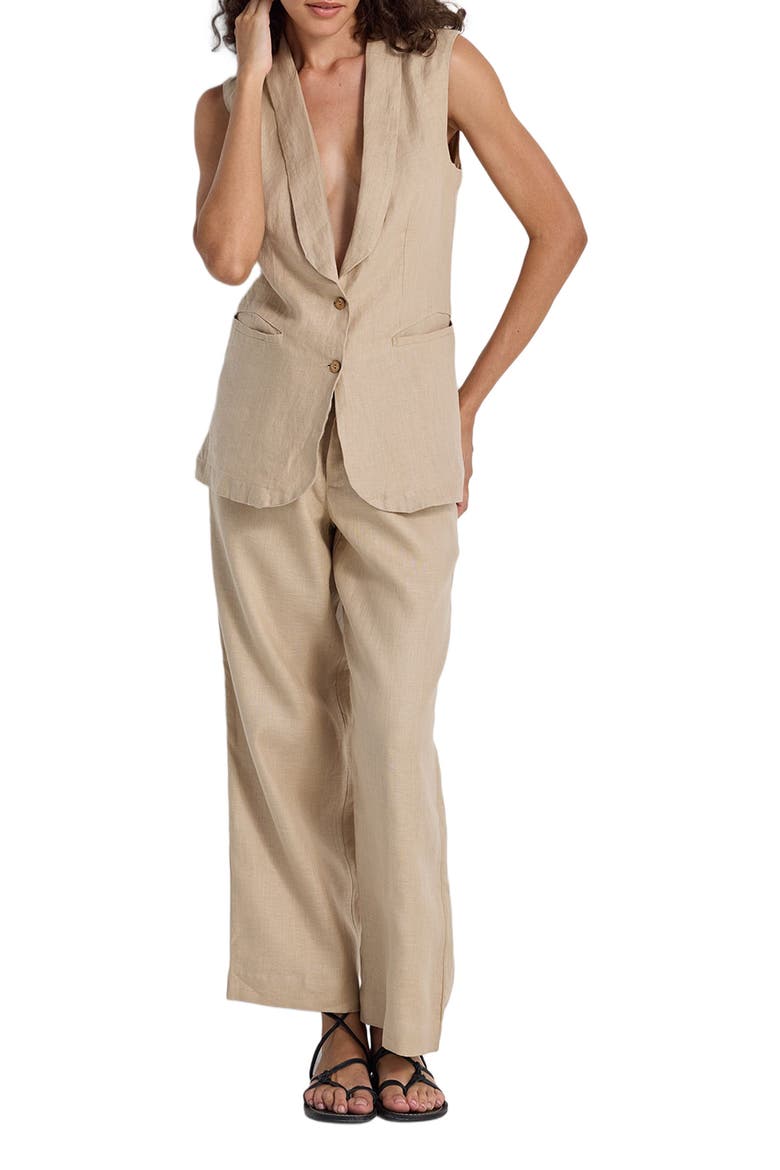 Sleeveless Hemp Jacket Set, Main, color, Neutral Beige