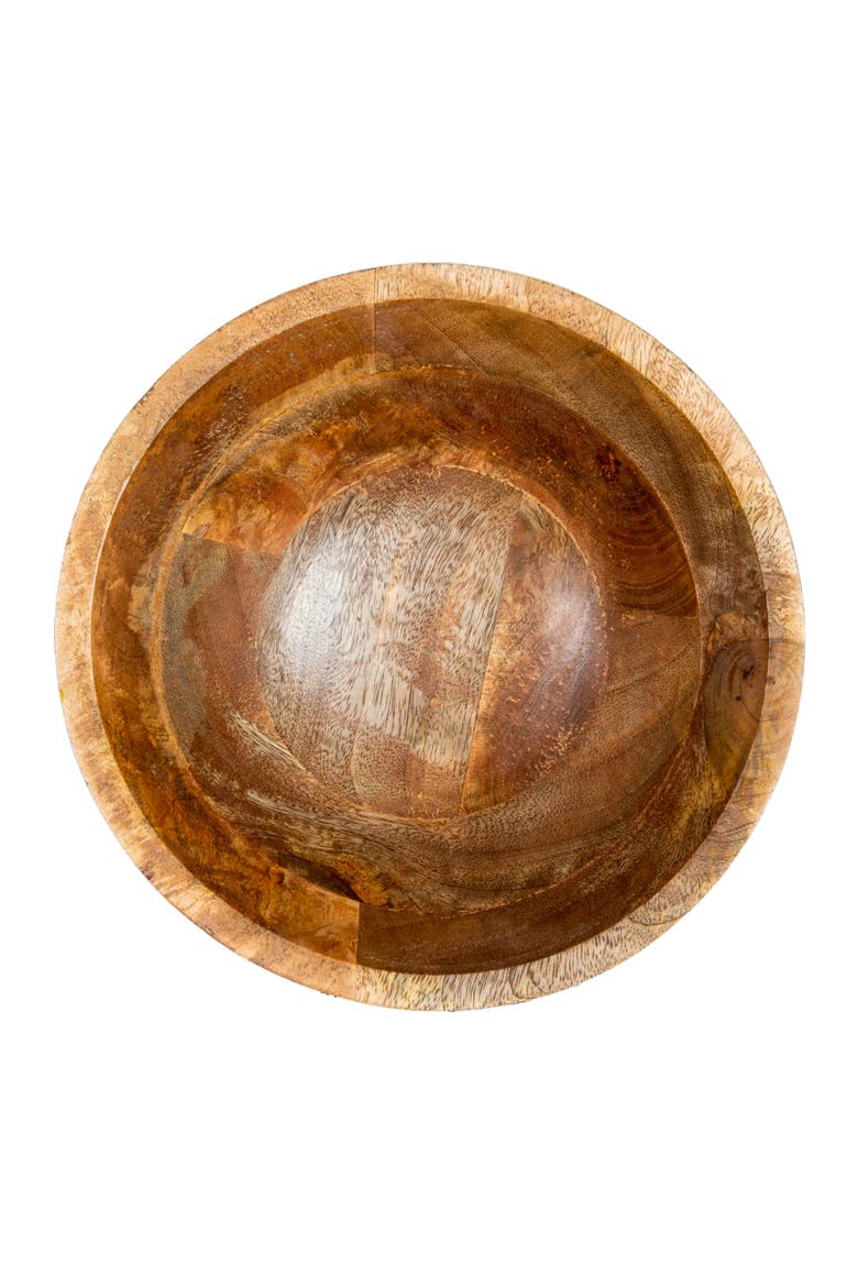 Boho Wood Pedestal Serving Bowl, Light Brown Finish, Alternate, color, Brown
