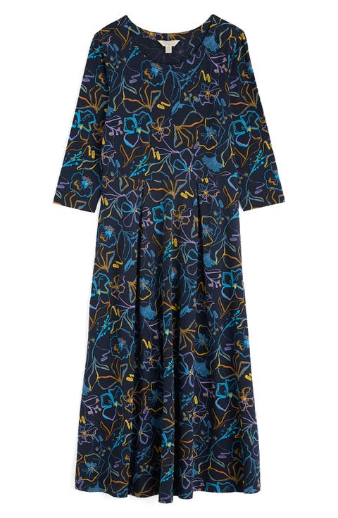 Veronica Print Stretch Organic Cotton Jersey Midi Dress