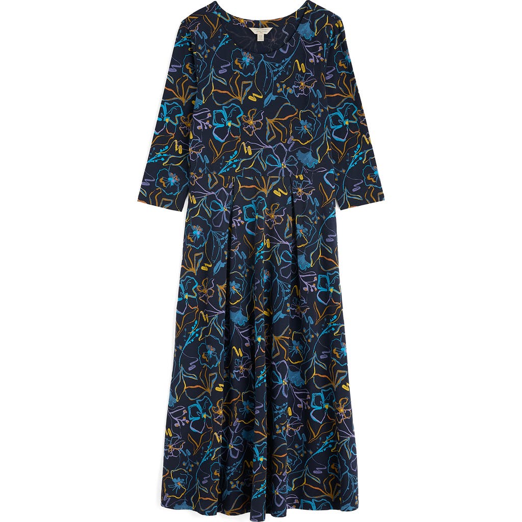Seasalt Cornwall Veronica Print Stretch Organic Cotton Jersey Midi Dress In Blue
