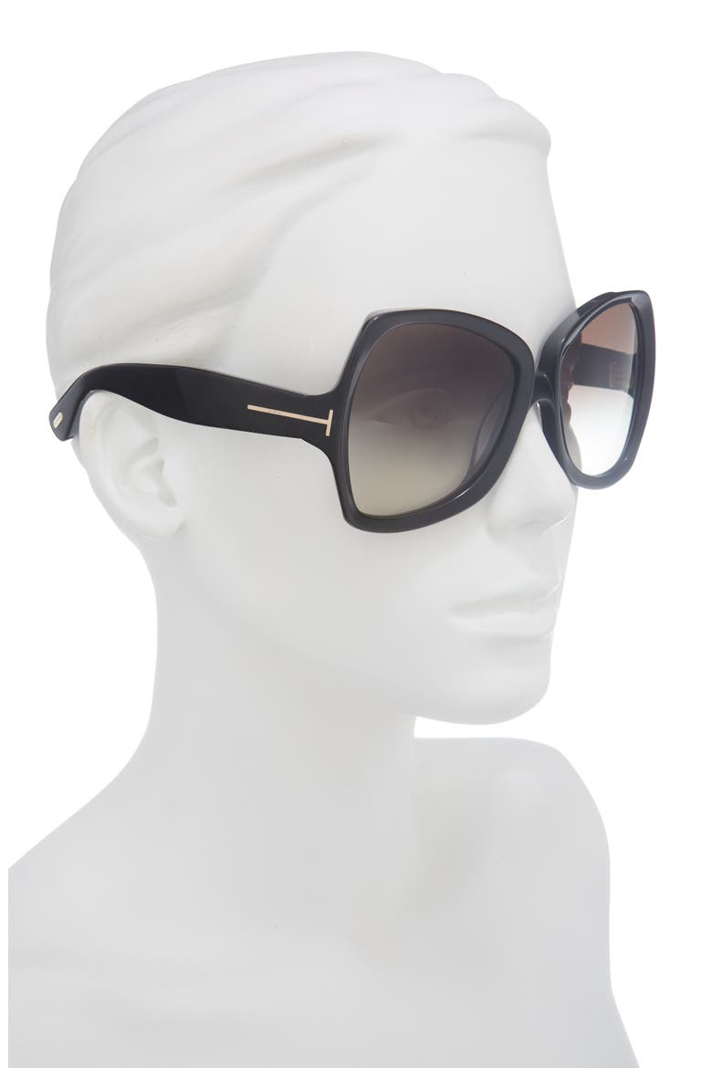 60mm Butterfly Sunglasses, Alternate, color, SHINY BLACK / GRADIENT SMOKE