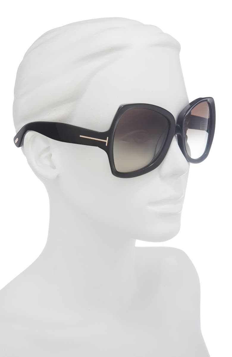 TOM FORD 60mm Butterfly Sunglasses, Alternate, color, Shiny Black / Gradient Smoke