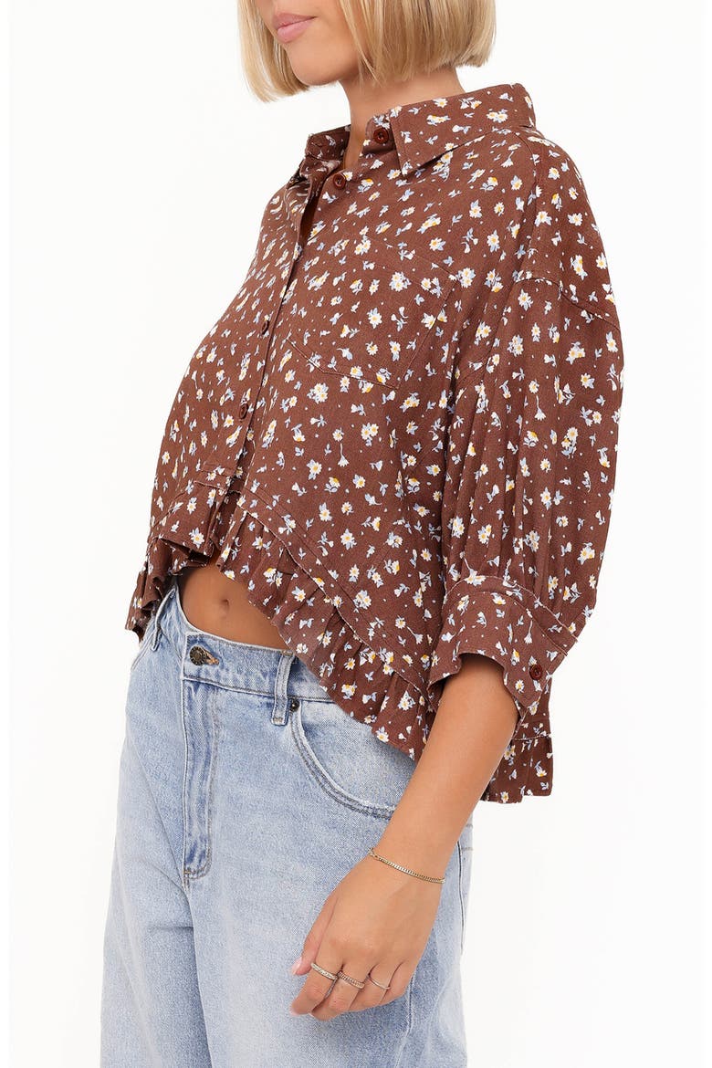 Ashe Floral Crop Button-Up Shirt, Alternate, color, BROWN FLORAL